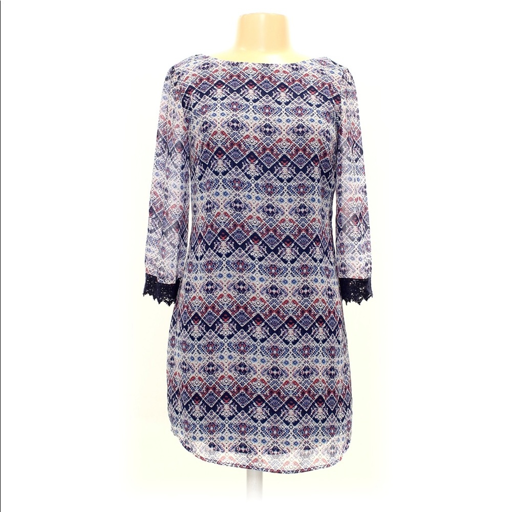 Speechless 3/4 Length Sleeve Sheer Blue & Pink Lace Dress Sz 9 Juniors